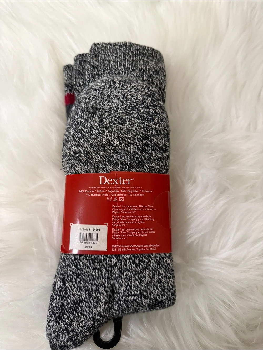 Dexter Gray Marled Crew Socks with Red Stripe Accents